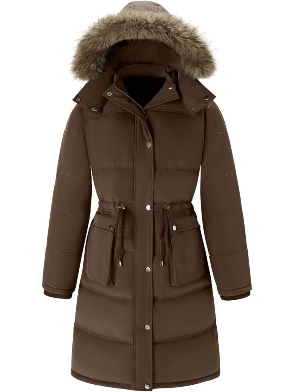 Cozy Women's Long Puffer Jacket - Water-Repellent Winter Coat with Fur Hood